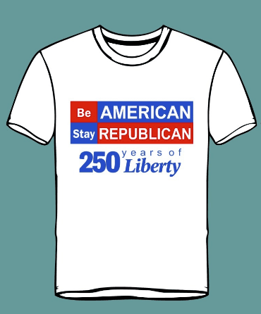 Be American Stay Republican patriotic t-shirt in White - front view with B.A.S.R logo and 250 Years of Liberty - Conservative Republican apparel