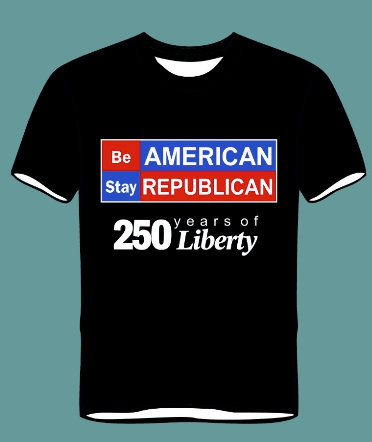 Be American Stay Republican patriotic t-shirt in Black - front view with B.A.S.R logo and 250 Years of Liberty - Conservative Republican apparel