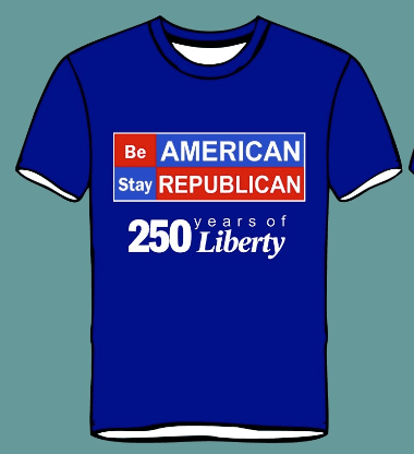 Be American Stay Republican patriotic t-shirt in Royal Blue - front view with B.A.S.R logo and 250 Years of Liberty - Conservative Republican apparel